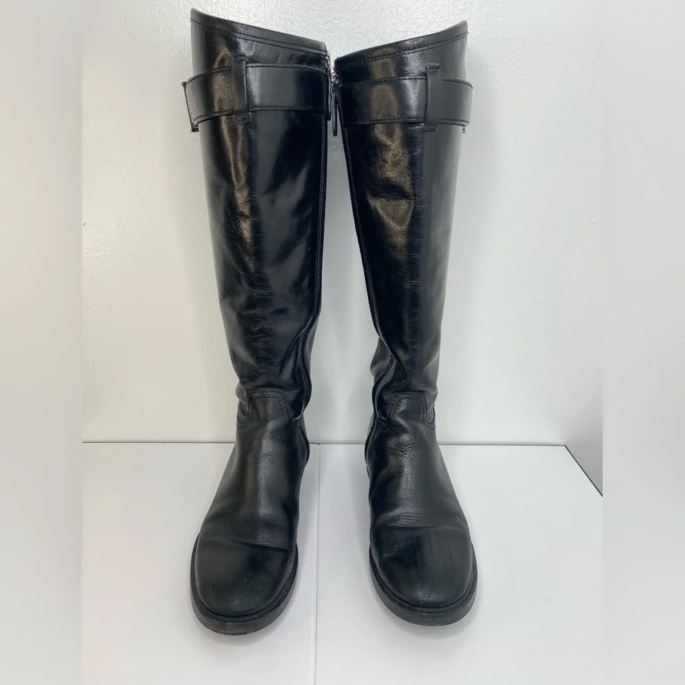 TORY BURCH Grace Black Knee-High Leather Riding Boots